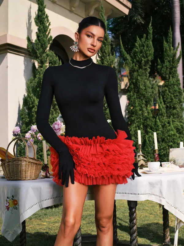 Danniell Long Sleeve Ruffle Mesh Mini Dress sold by Mew Mews