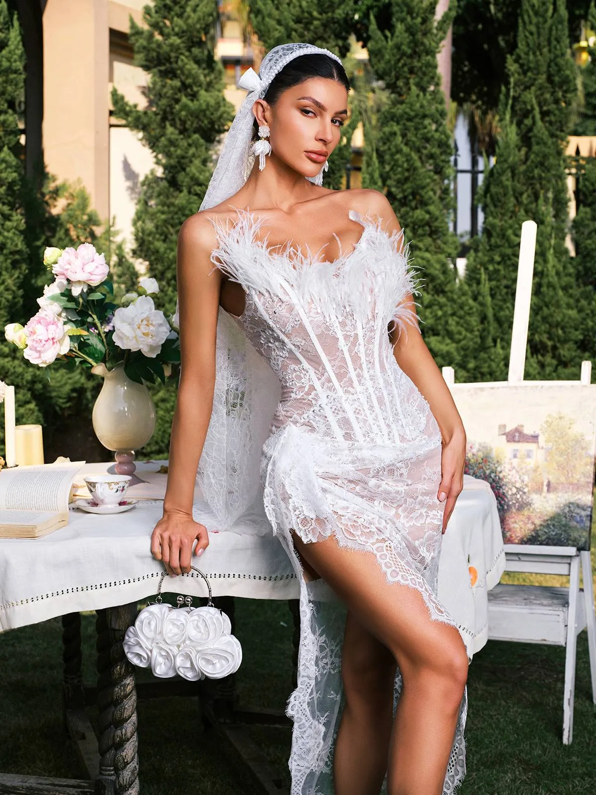 Eorma Strapless Corset Split Lace Maxi Dress sold by Mew Mews product image thumbnail 3