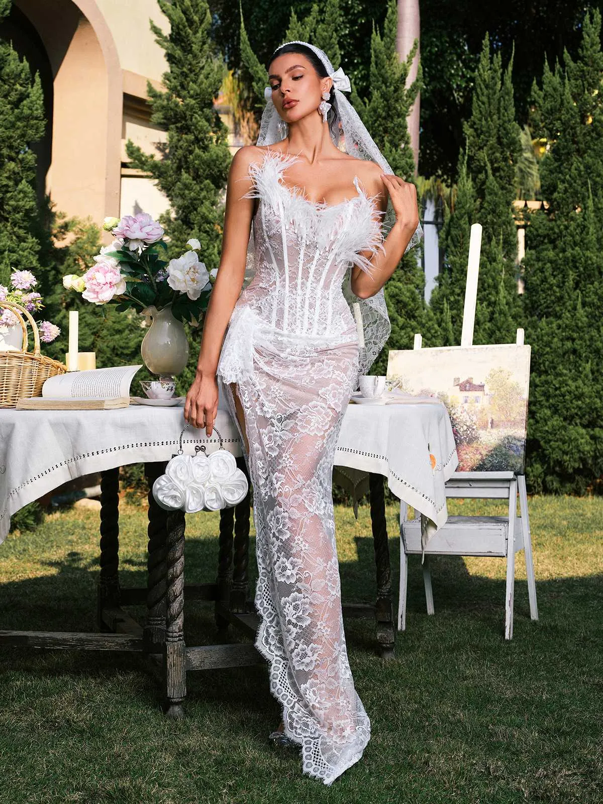 Eorma Strapless Corset Split Lace Maxi Dress sold by Mew Mews product image thumbnail 5