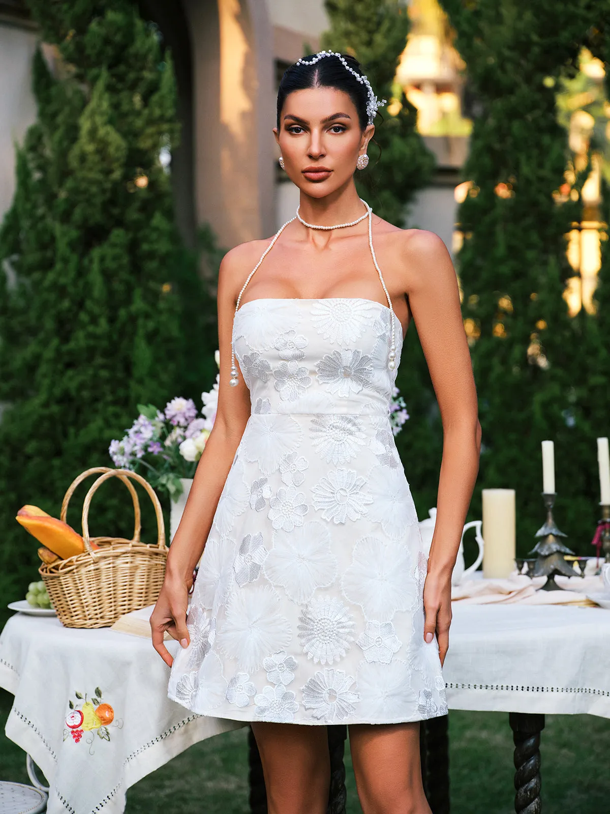 Efharis Strapless Floral Embroidered Mini Dress sold by Mew Mews product image thumbnail 4