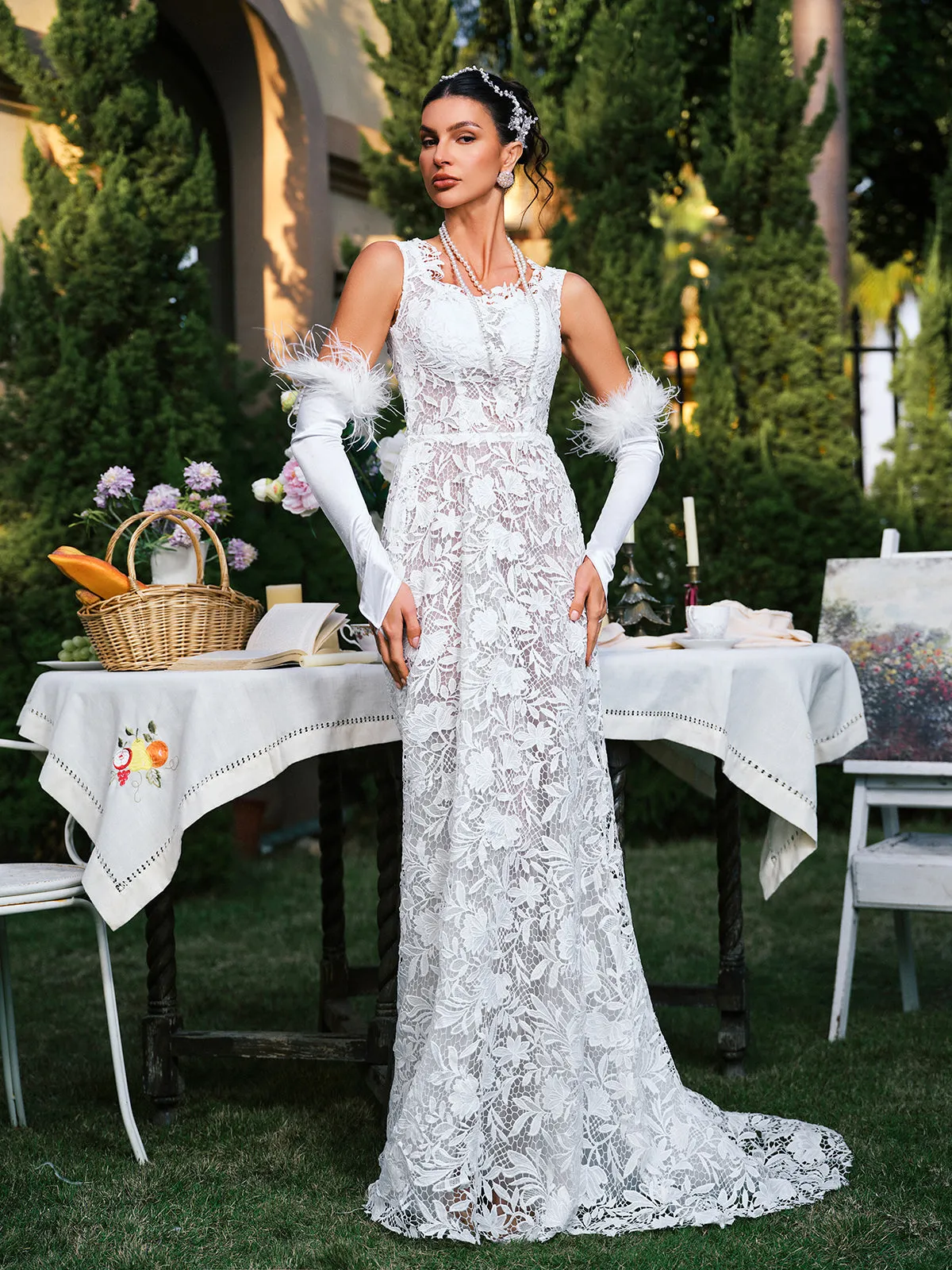 Edison Plunge Neck Floral Lace Maxi Dress sold by Mew Mews product image thumbnail 4