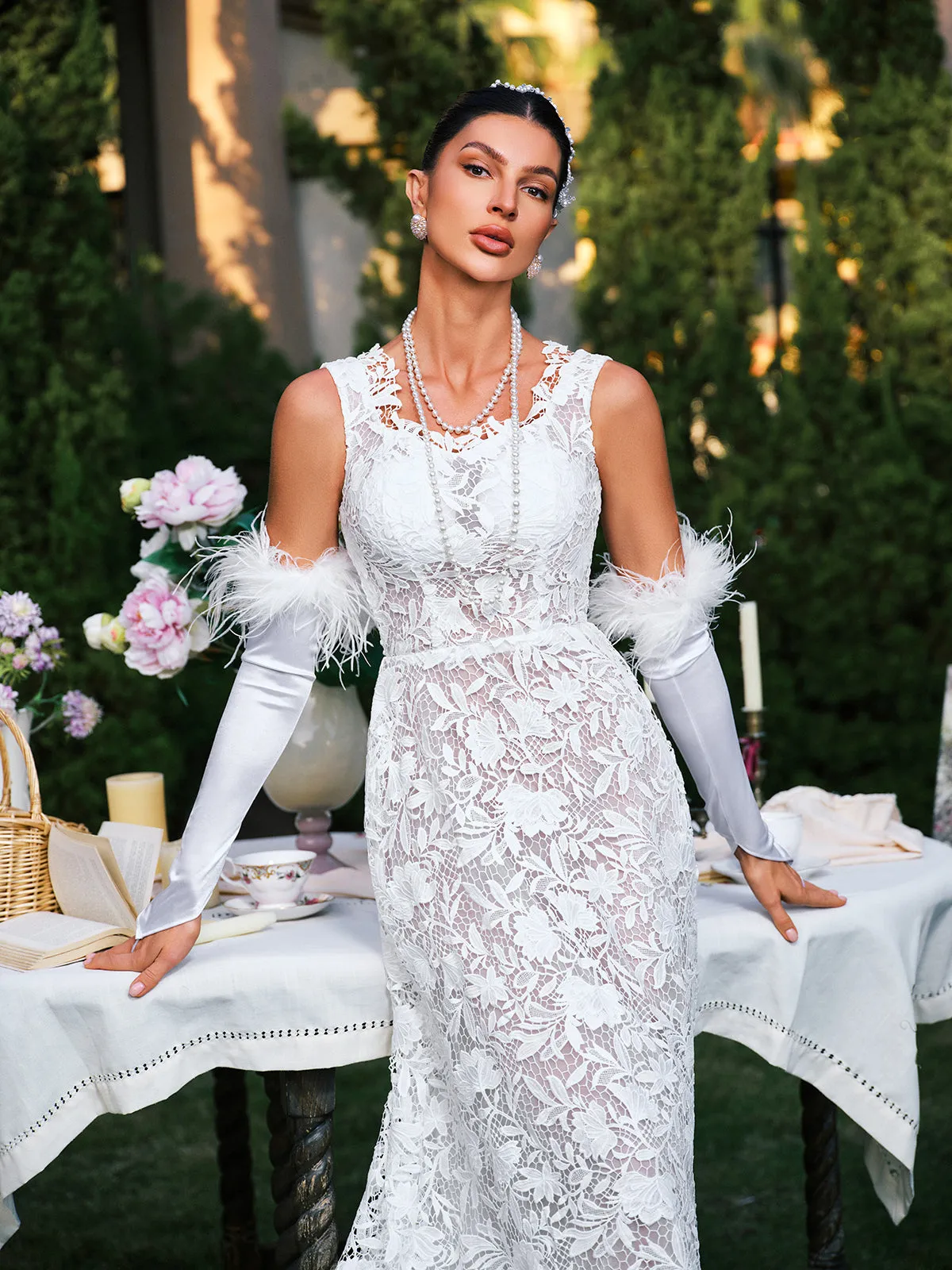 Edison Plunge Neck Floral Lace Maxi Dress sold by Mew Mews product image thumbnail 3