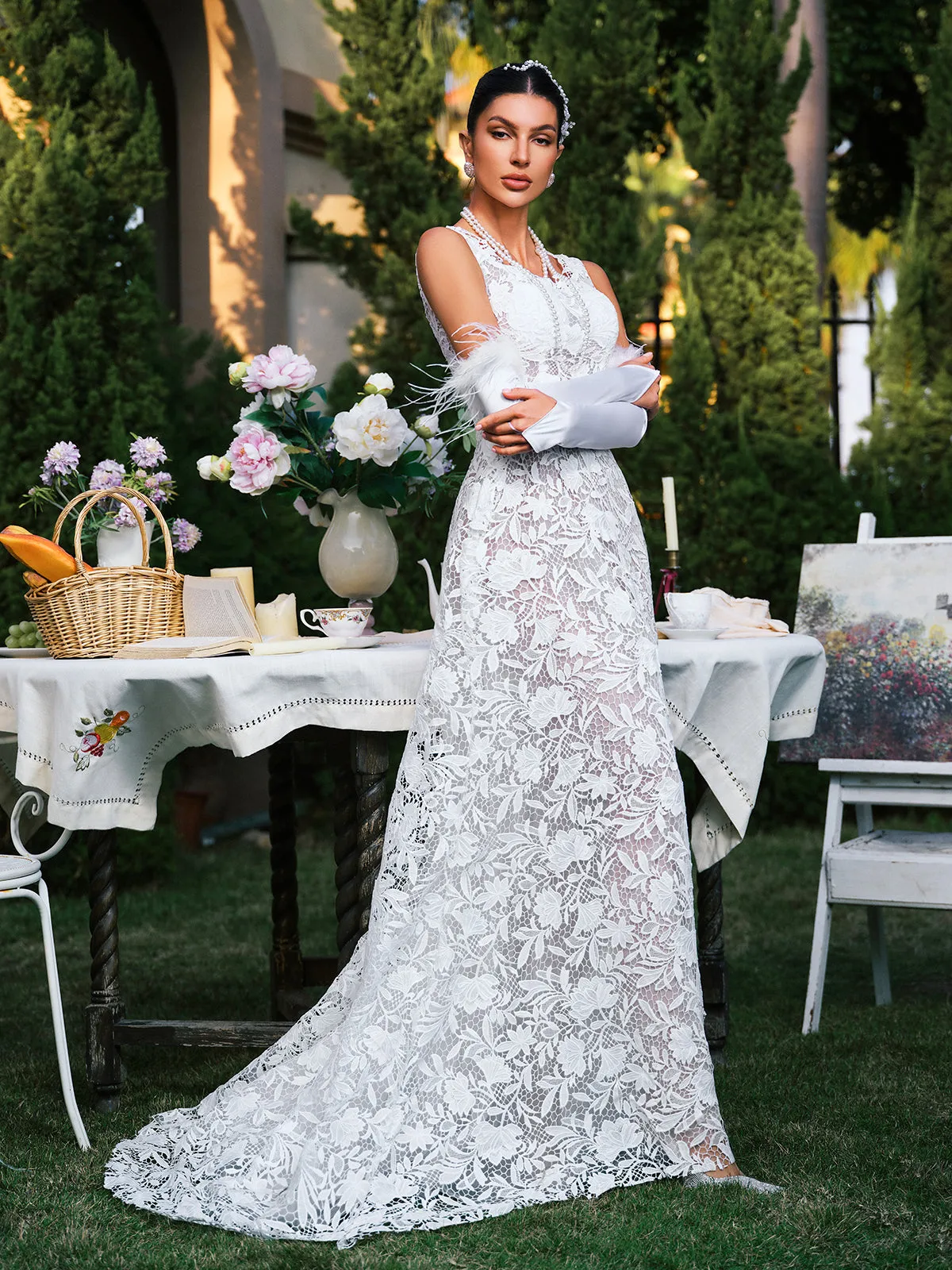 Edison Plunge Neck Floral Lace Maxi Dress sold by Mew Mews product image thumbnail 5