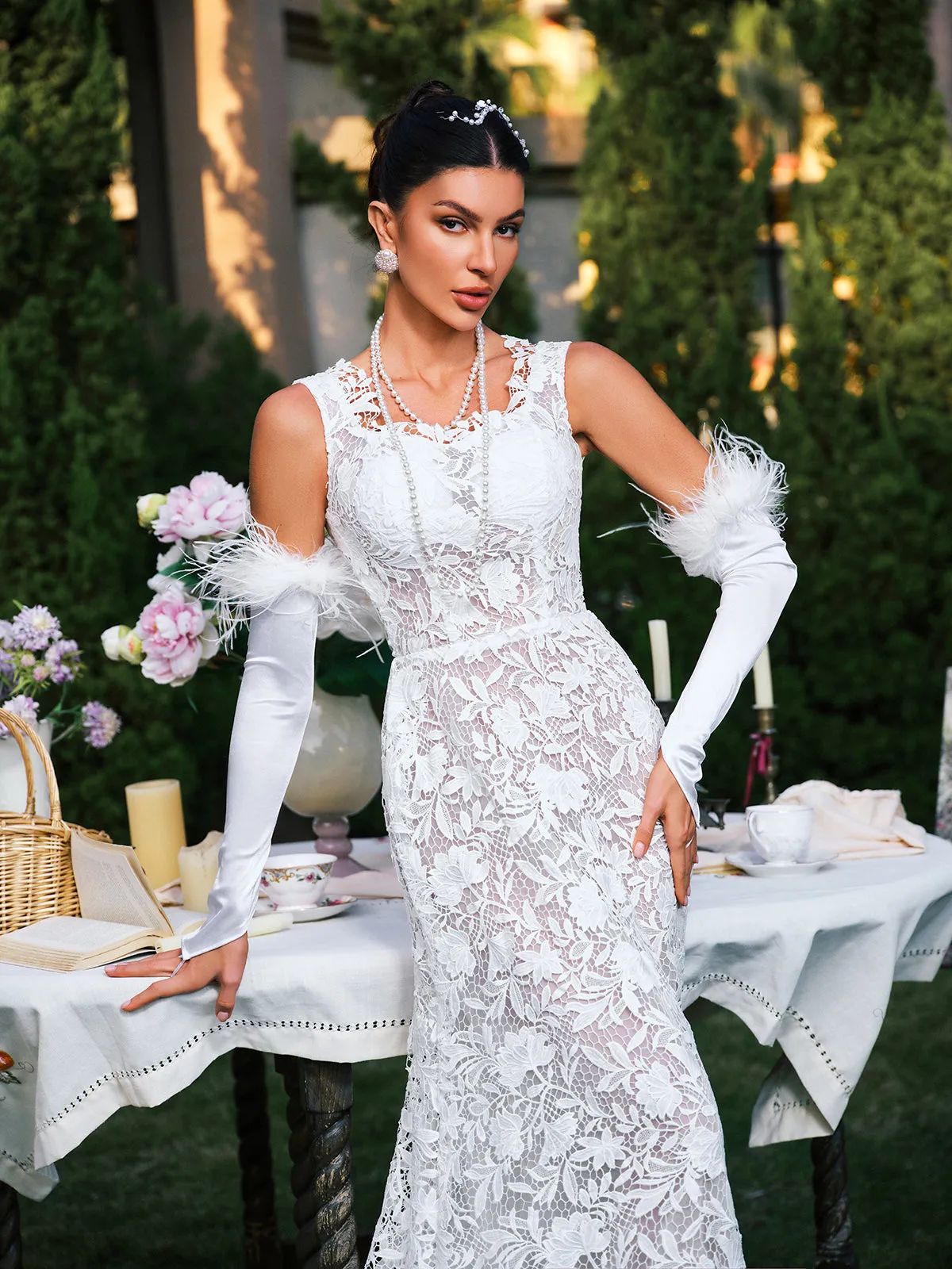 Edison Plunge Neck Floral Lace Maxi Dress sold by Mew Mews product image thumbnail 2