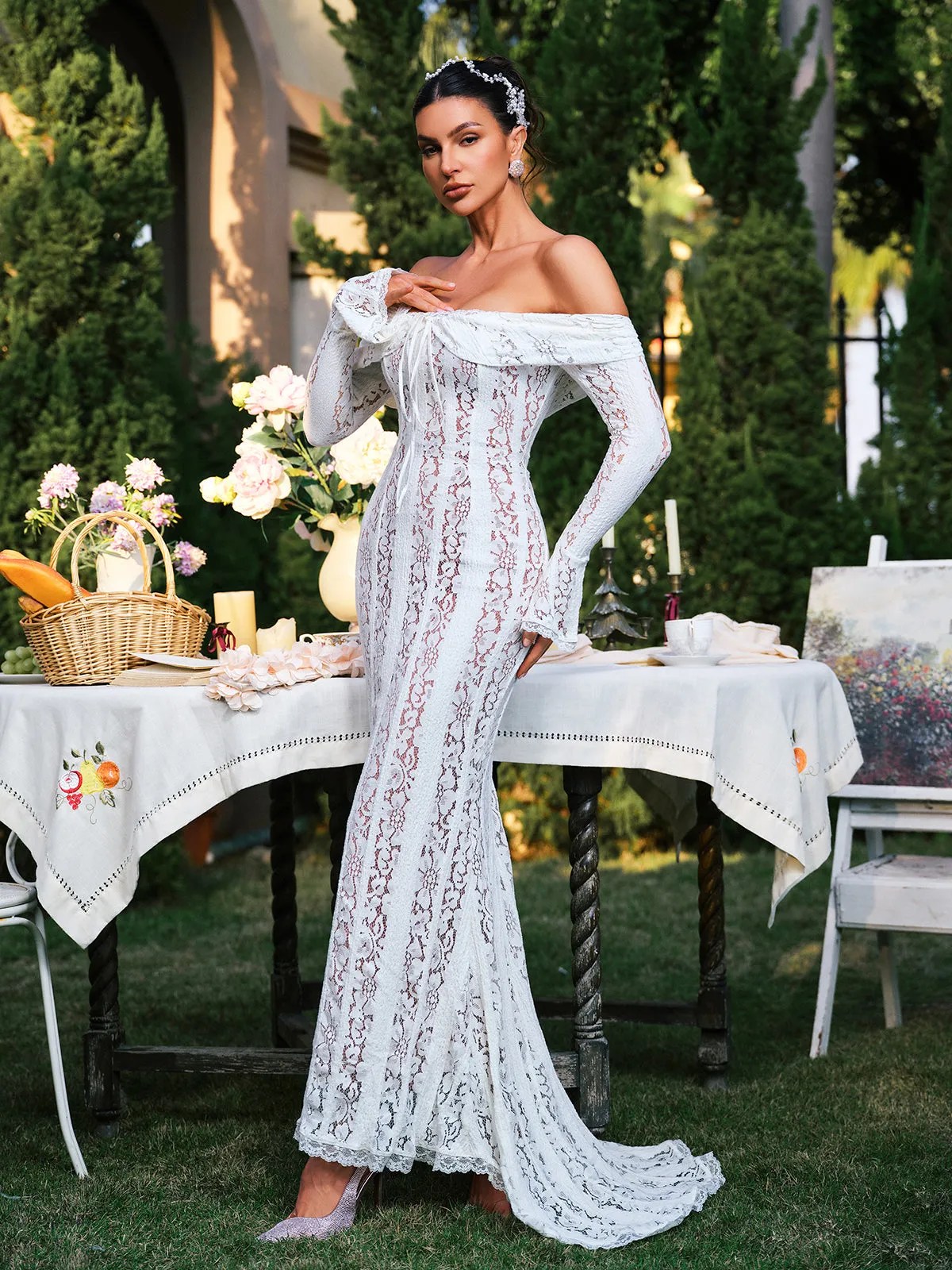Ector Off Shoulder Lace Maxi Dress sold by Mew Mews product image thumbnail 4