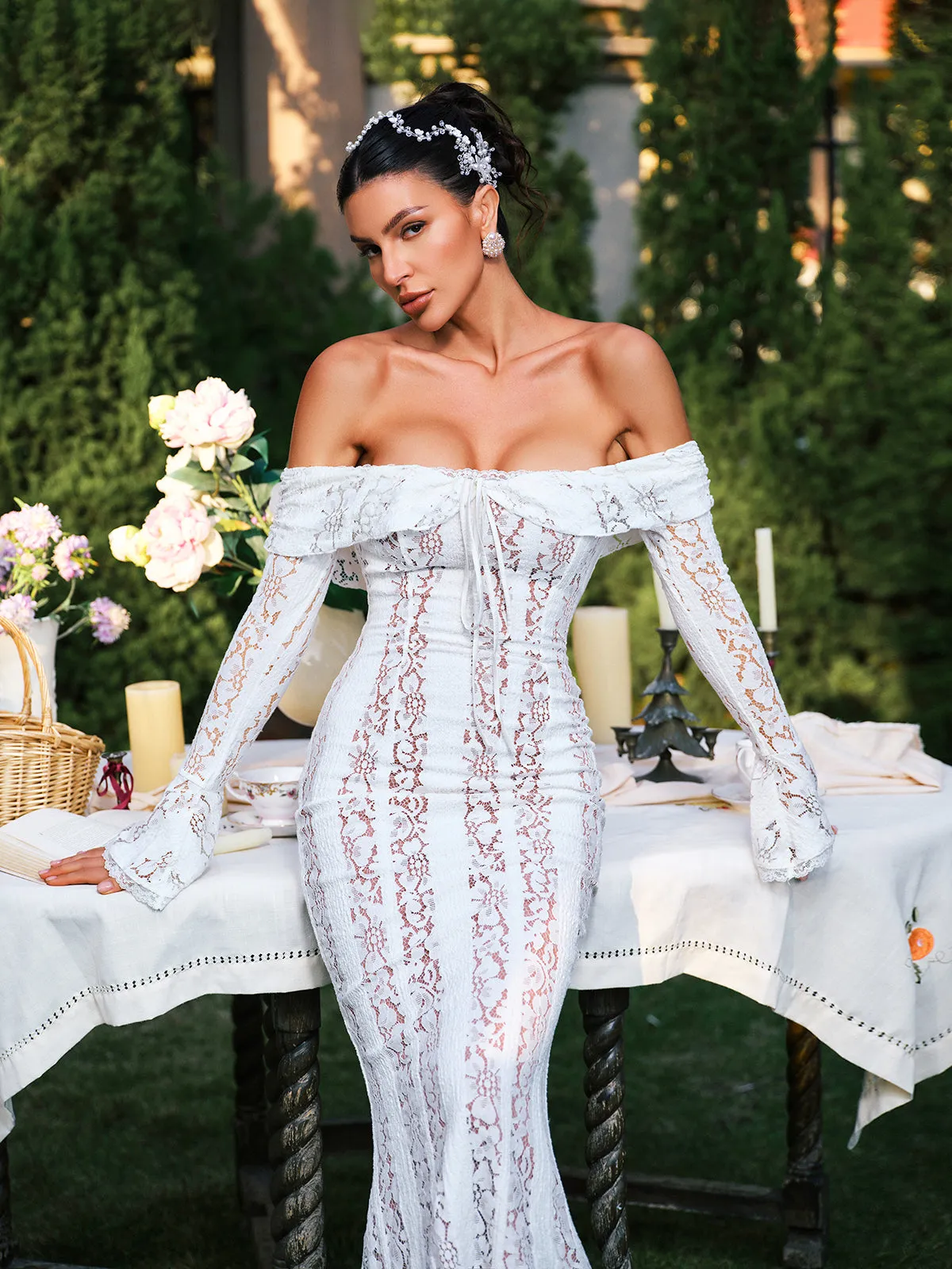 Ector Off Shoulder Lace Maxi Dress sold by Mew Mews product image thumbnail 3