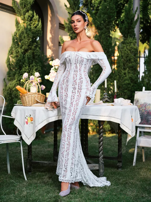 Ector Off Shoulder Lace Maxi Dress sold by Mew Mews