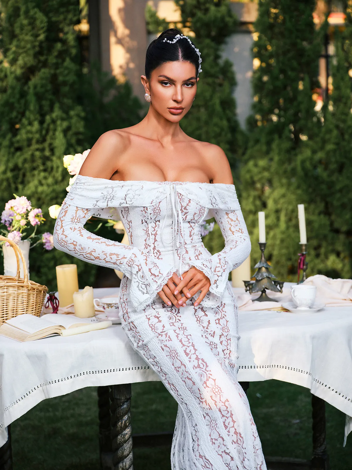 Ector Off Shoulder Lace Maxi Dress sold by Mew Mews product image thumbnail 5