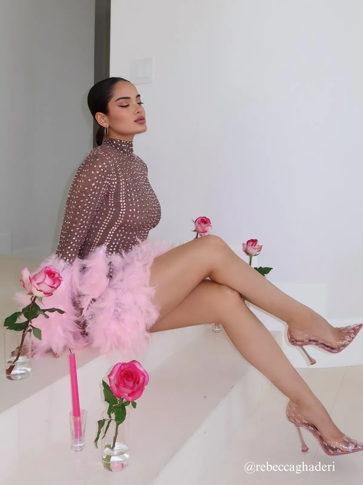 Braylene Rhinestone Feather Trimmed Mini Dress sold by Mew Mews product image thumbnail 3