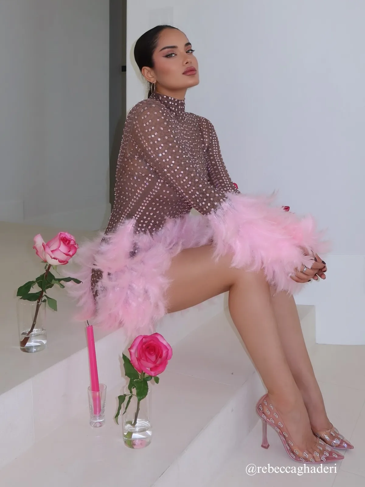 Braylene Rhinestone Feather Trimmed Mini Dress sold by Mew Mews product image thumbnail 4