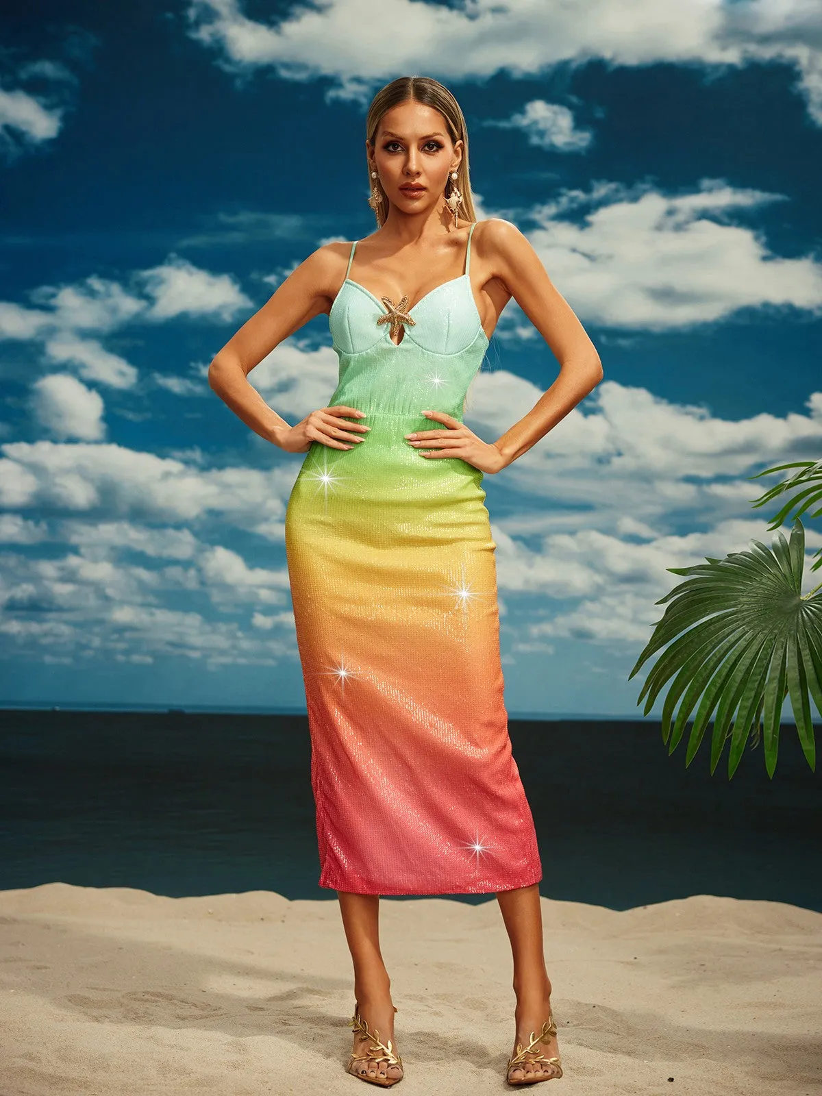 Tova Starfish Sequin Midi Dress In Rainbow sold by Mew Mews product image thumbnail 4
