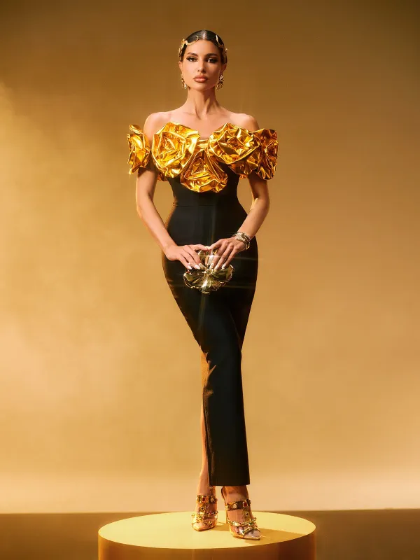 Crete Off Shoulder Flower Bandage Dress sold by Mew Mews