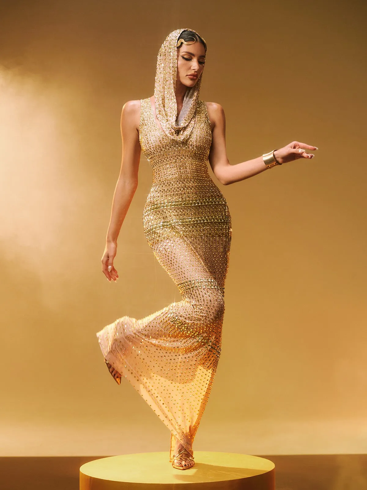 Kivin Sleeveless Rhinestone Mesh Maxi Dress sold by Mew Mews product image thumbnail 2