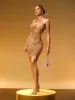 Sylvan Crystal Chain Fringe Mini Dress In Gold sold by Mew Mews