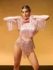 Axiom Long Sleeve Fringe Bodysuit In Nude sold by Mew Mews