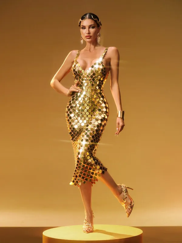 Stephanie Spaghetti Acrylic Chainmail Midi Dress sold by Mew Mews