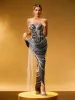 Zories Strapless Crystal Chain Fringe Maxi Dress sold by Mew Mews