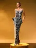 Zories Strapless Crystal Chain Fringe Maxi Dress sold by Mew Mews