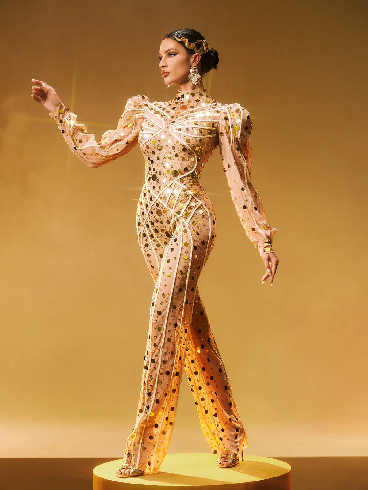 Zylar Long Sleeve Embellished Jumpsuit sold by Mew Mews product image thumbnail 2