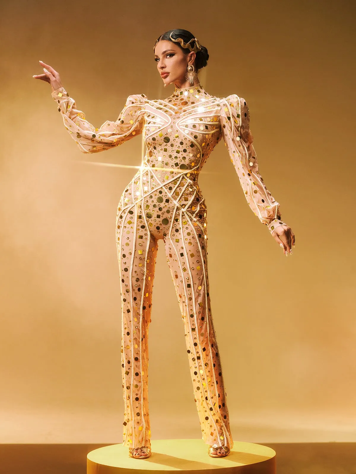 Zylar Long Sleeve Embellished Jumpsuit sold by Mew Mews product image thumbnail 4