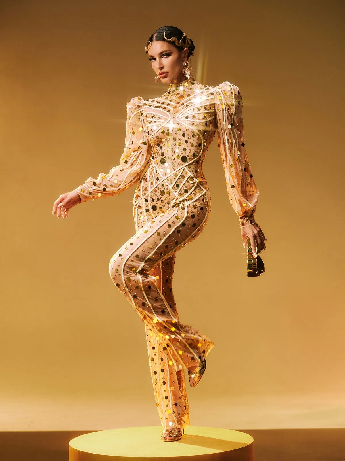 Zylar Long Sleeve Embellished Jumpsuit sold by Mew Mews