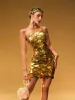 Nyxara Strapless Sequin Embellished Mini Dress In Gold sold by Mew Mews