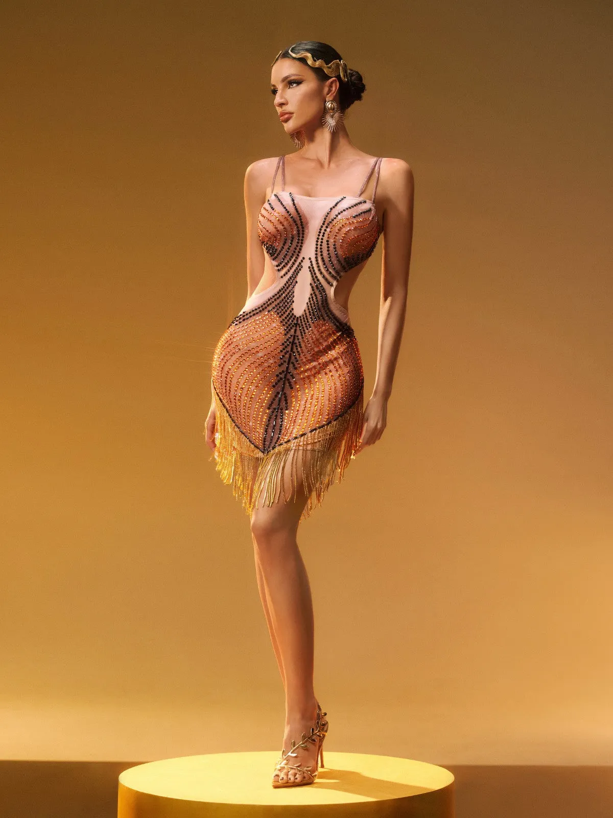 Zenitha Rhinestone Fringe Mini Dress sold by Mew Mews product image thumbnail 2