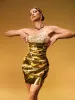 Kaleido Strapless Metallic Mini Dress In Gold sold by Mew Mews