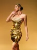 Kaleido Strapless Metallic Mini Dress In Gold sold by Mew Mews