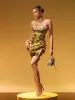 Kaleido Strapless Metallic Mini Dress In Gold sold by Mew Mews