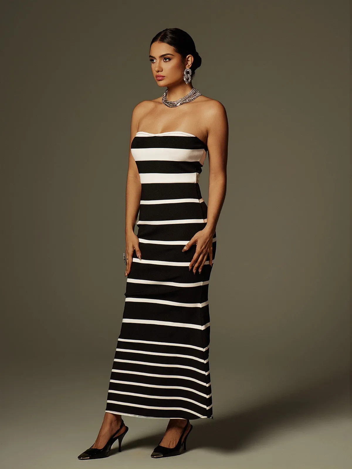 Cathee Strapless Stripe Bandage Maxi Dress sold by Mew Mews product image thumbnail 3