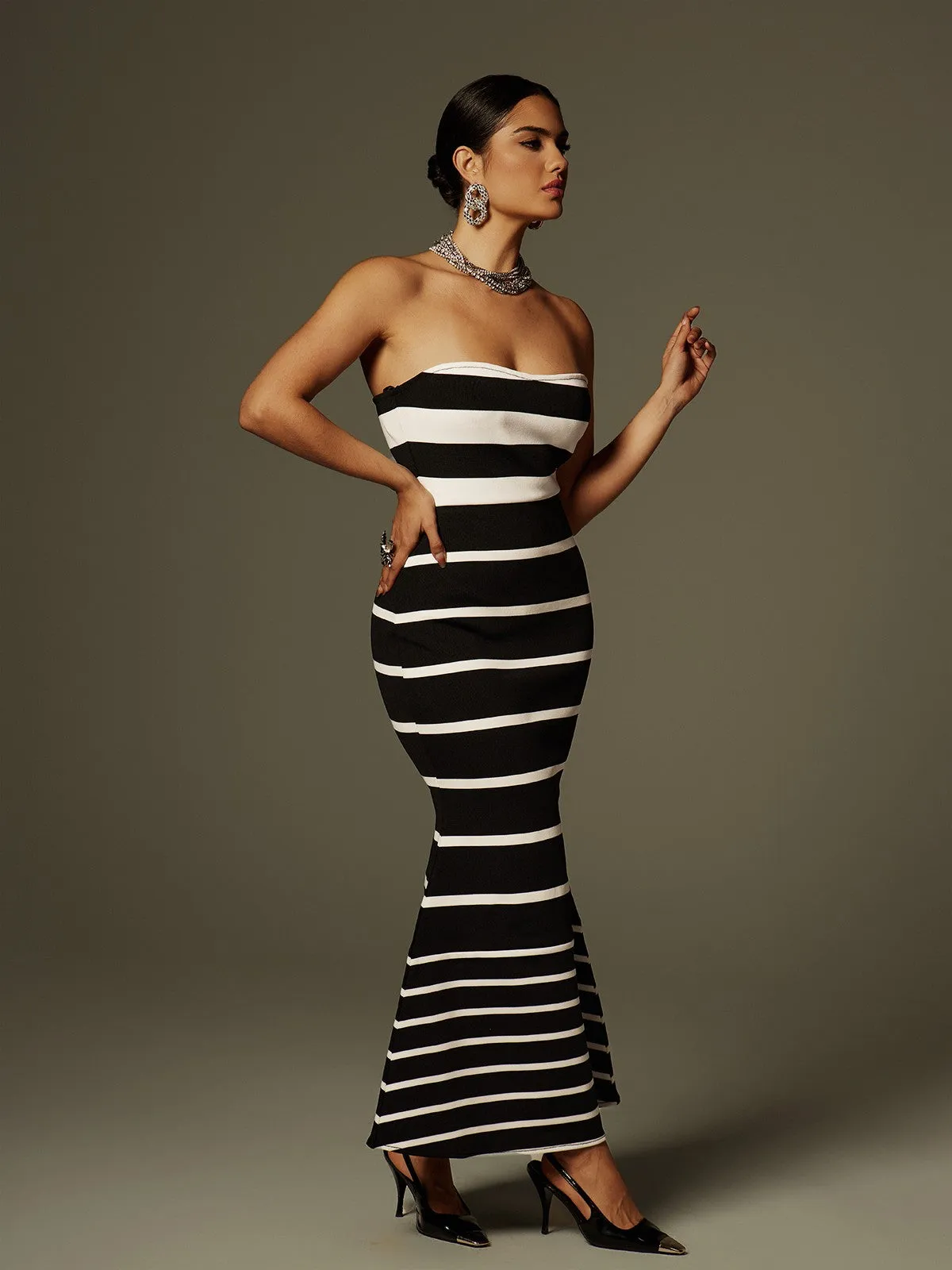 Cathee Strapless Stripe Bandage Maxi Dress sold by Mew Mews product image thumbnail 4