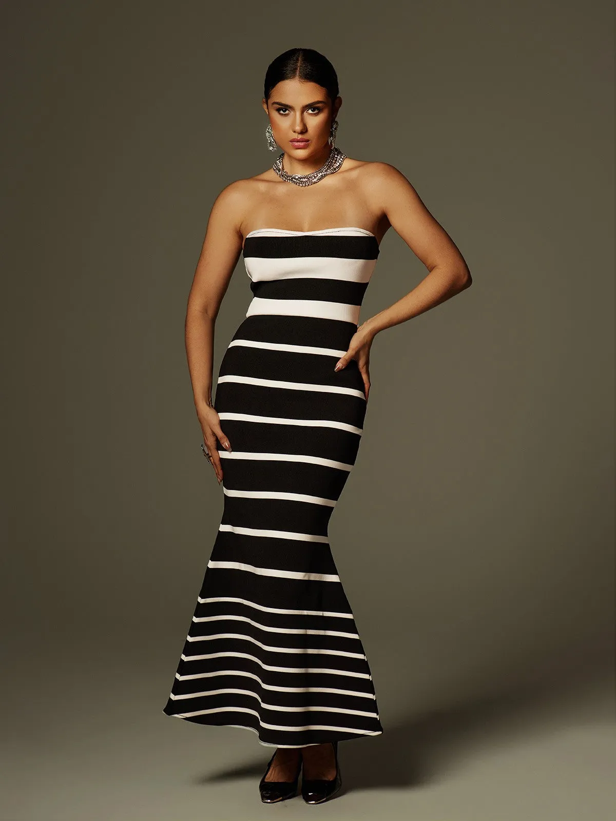 Cathee Strapless Stripe Bandage Maxi Dress sold by Mew Mews