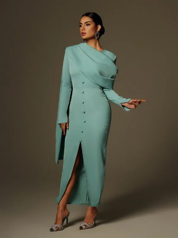 Caleigh Draped Button Maxi Dress made by Mew Mews