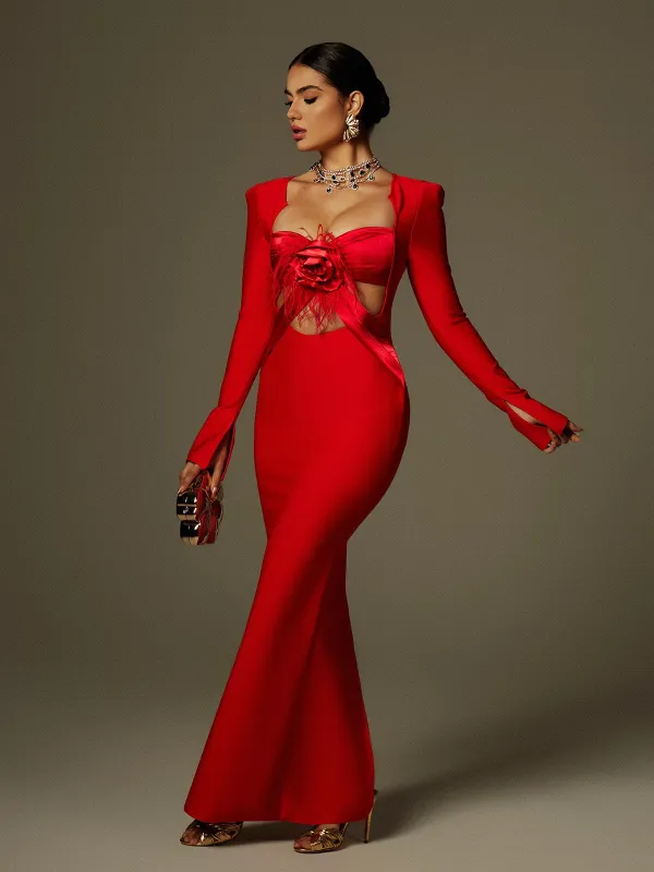 Ngaio Flower Fringe Bandage Maxi Dress sold by Mew Mews