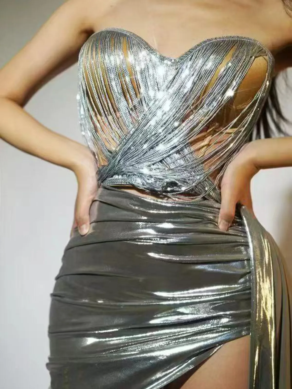 Roger Sequin Fringe Skirt Set In Silver sold by Mew Mews product image thumbnail 2