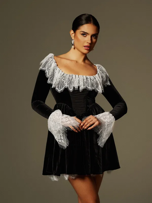 Jaxon Lace Trimmed Velvet Mini Dress sold by Mew Mews