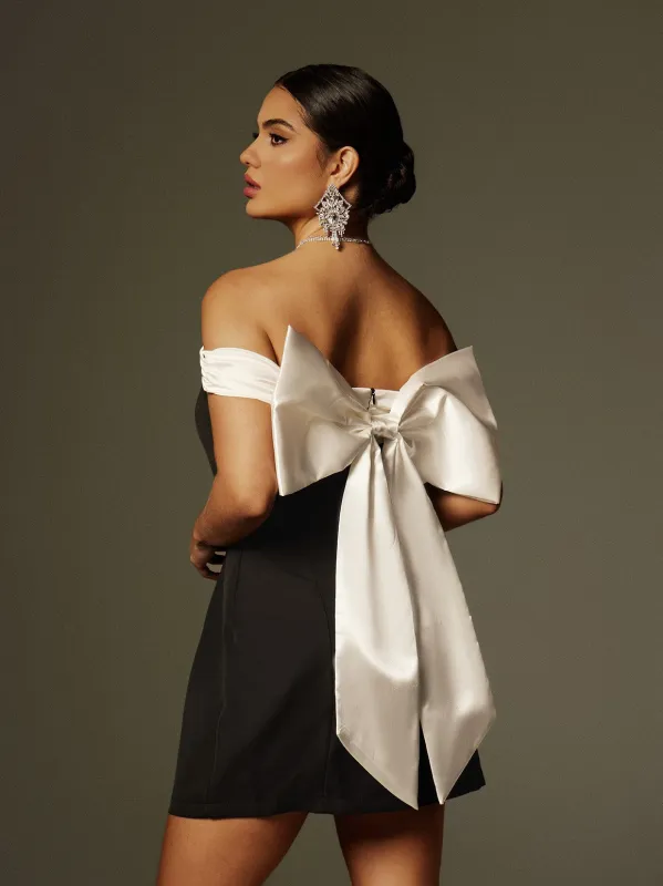 Xylia Off Shoulder Bow Mini Dress sold by Mew Mews