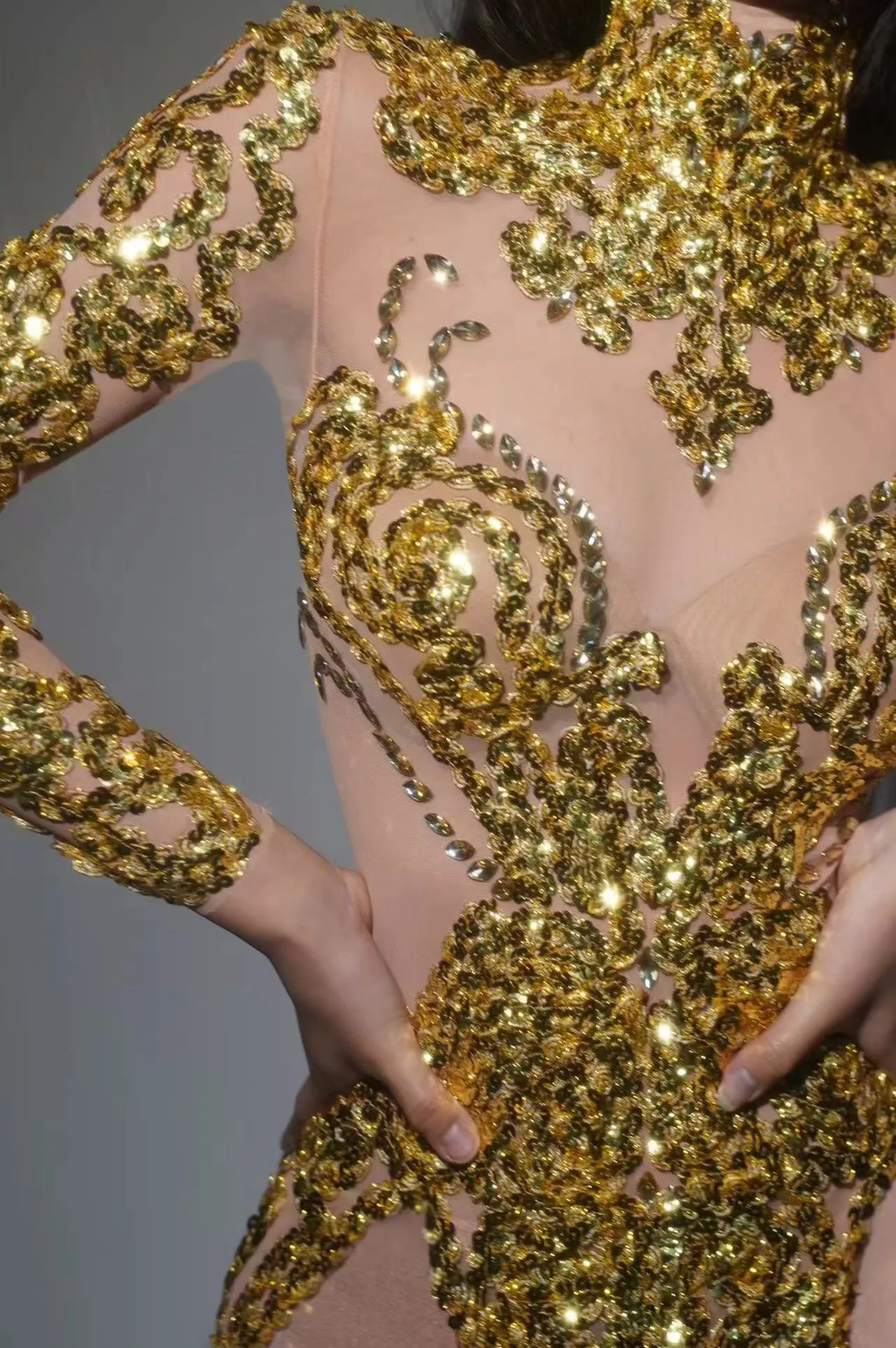 Zoravell Sequin Mesh Mini Dress In Gold sold by Mew Mews product image thumbnail 3