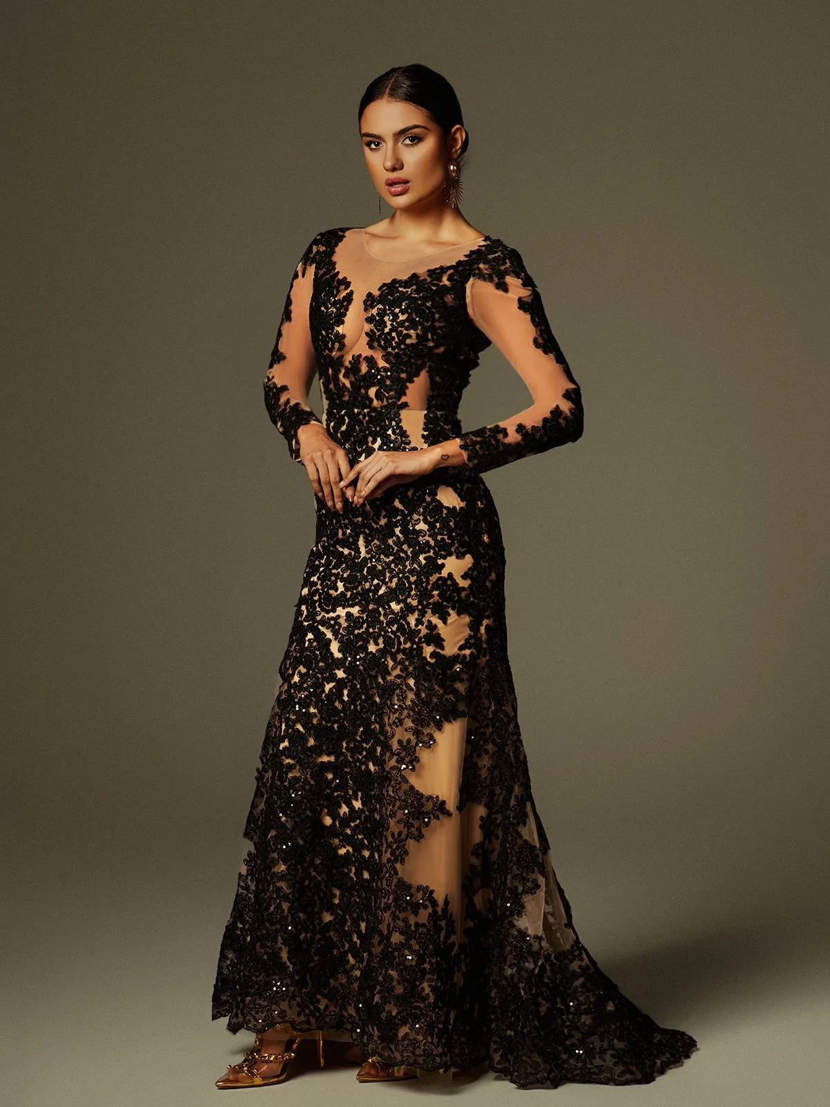 Ayesha Long Sleeve Lace Sequin Maxi Dress sold by Mew Mews product image thumbnail 4