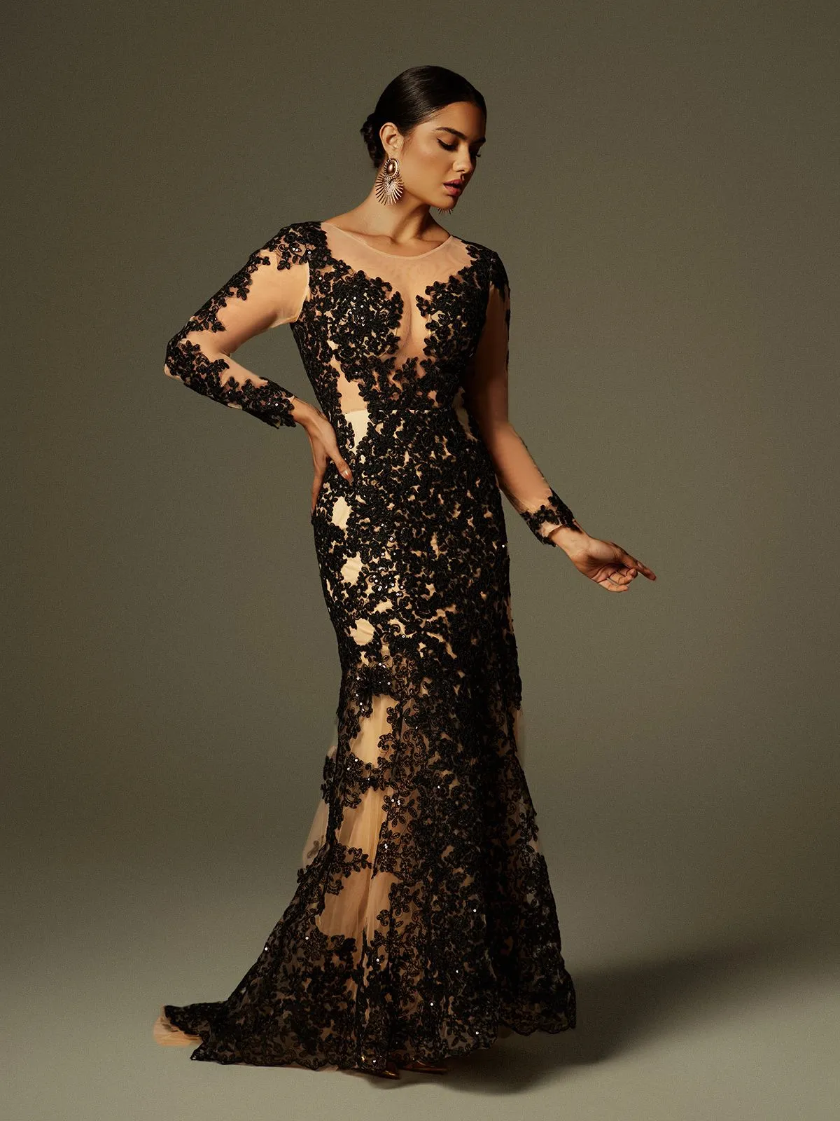 Ayesha Long Sleeve Lace Sequin Maxi Dress sold by Mew Mews product image thumbnail 5