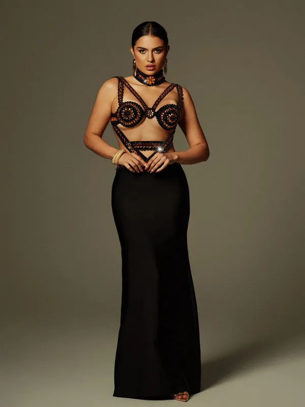 Ayden Rhinestone Bandage Maxi Dress With Choker sold by Mew Mews