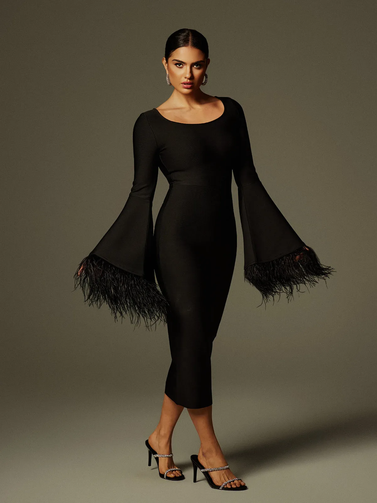 Ailyn Round Neck Feather Bandage Midi Dress sold by Mew Mews product image thumbnail 3