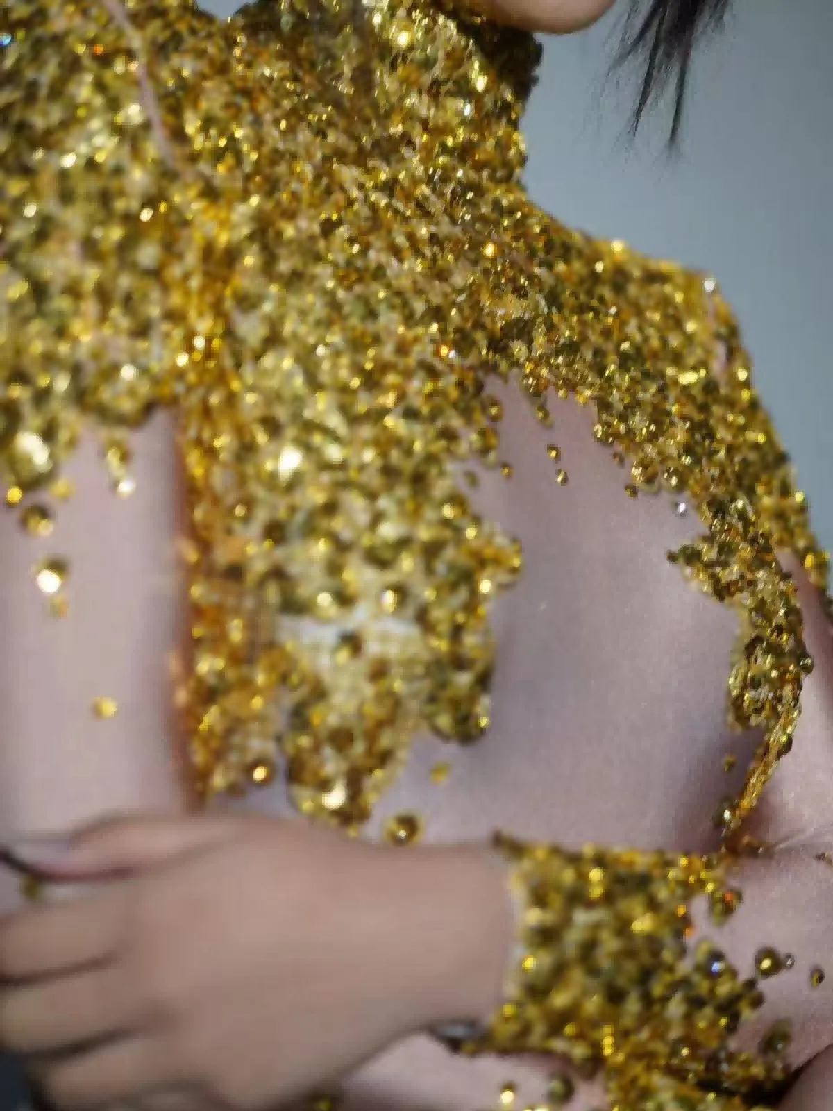 Thalorian High Neck Sequin Bodysuit In Gold sold by Mew Mews product image thumbnail 3