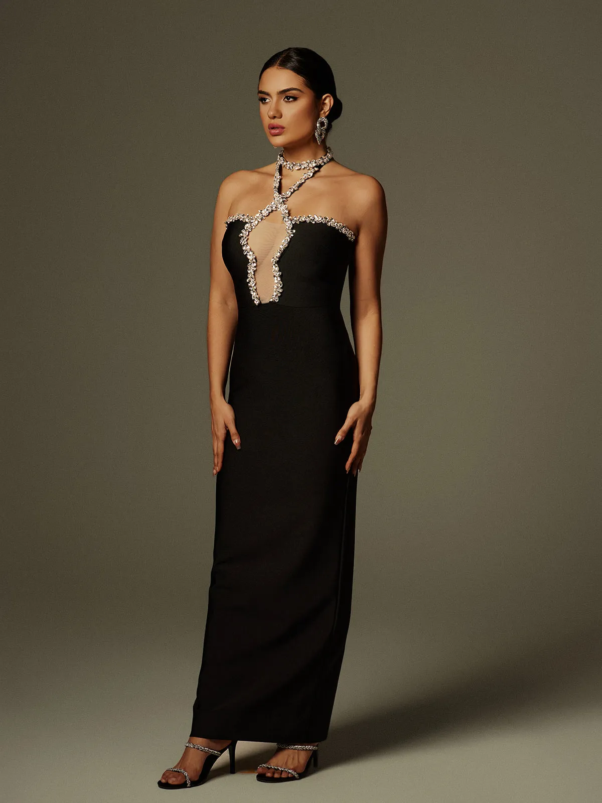 Cornie Halterneck Rhinestone Bandage Maxi Dress sold by Mew Mews product image thumbnail 3