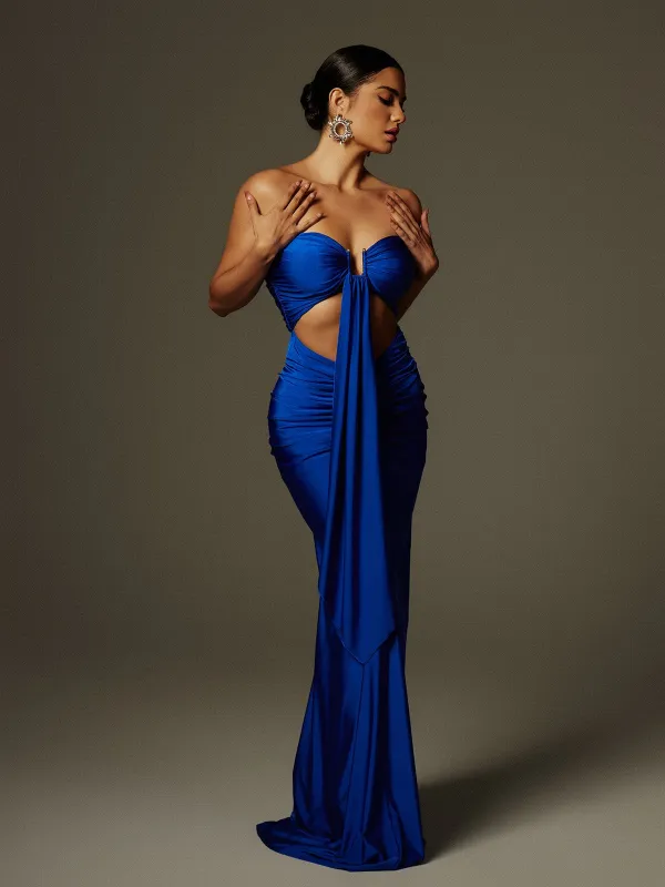 Arlyn Strapless Draped Cutout Maxi Dress sold by Mew Mews