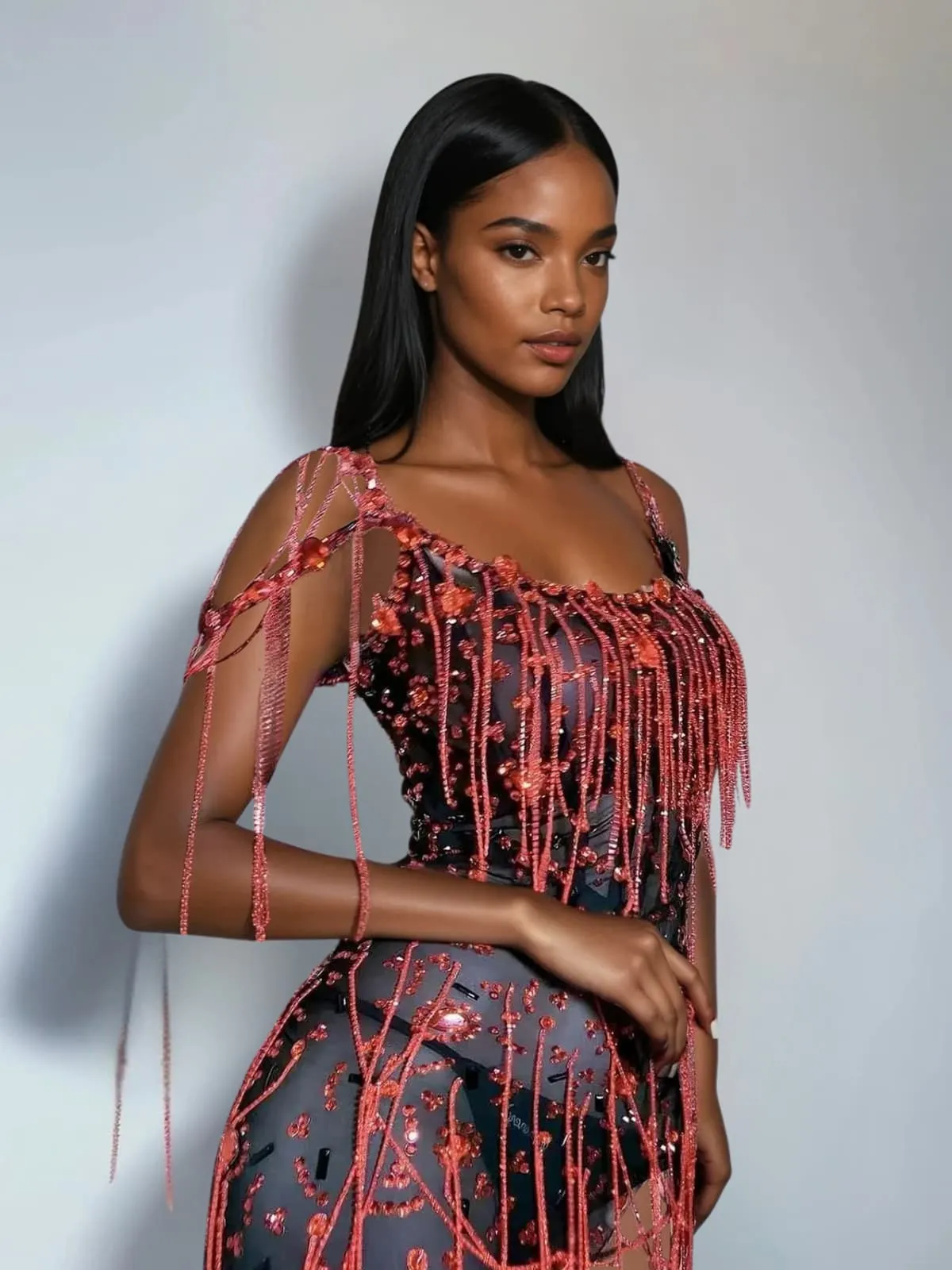 Lioriel Rhinestone Fringe Mini Dress sold by Mew Mews product image thumbnail 2