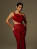 Phelia Cutout Lace Draped Maxi Dress In Wine sold by Mew Mews