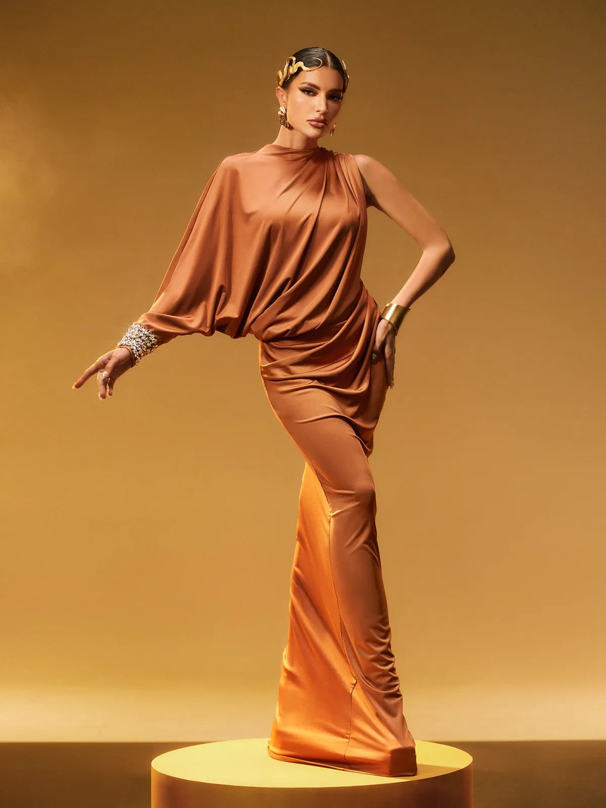 Cualli One Shoulder Rhinestone Maxi Dress sold by Mew Mews product image thumbnail 5