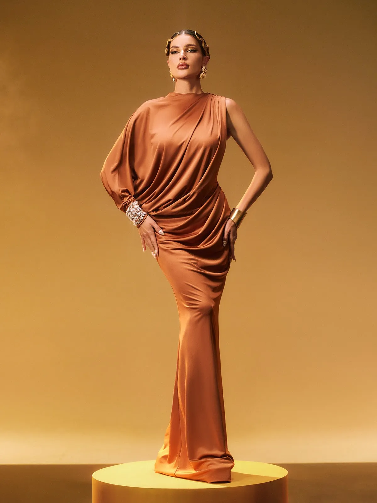 Cualli One Shoulder Rhinestone Maxi Dress sold by Mew Mews product image thumbnail 4